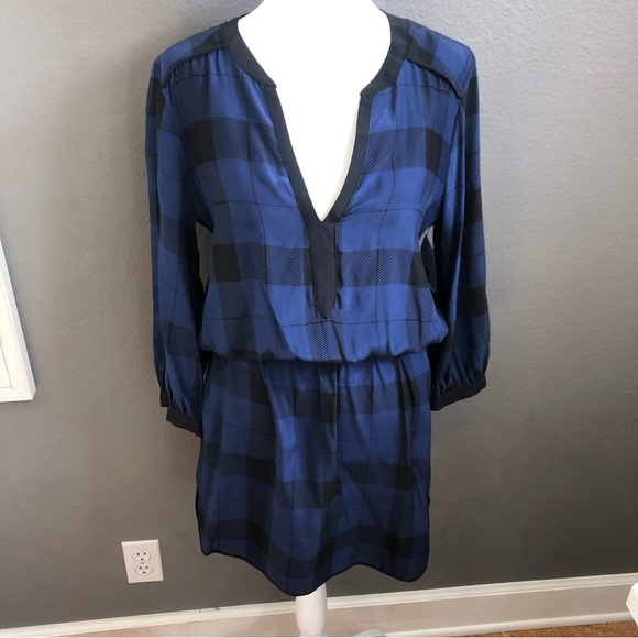 NWT Parker Black & Blue Silk Plaid Mallory Dress - Picture 5 of 15